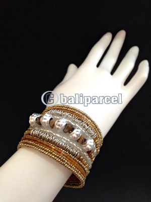 Bracelet, Handmade From Beads Stone And Silver Metal