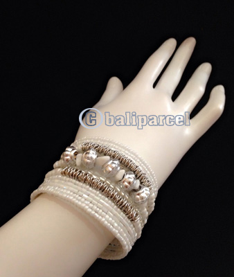 Bracelet, Handmade From Beads Stone And Silver Metal