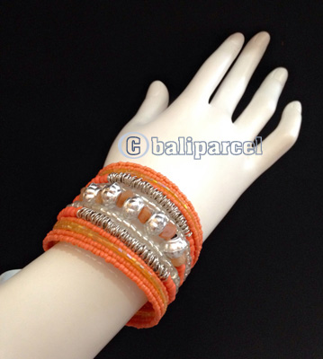 Bracelet, Handmade From Beads Stone And Silver Metal