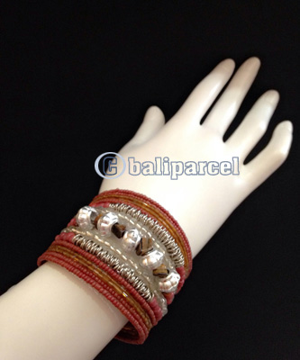 Bracelet, Handmade From Beads Stone And Silver Metal