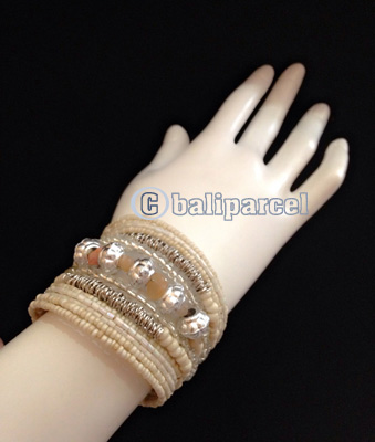 Bracelet, Handmade From Beads Stone And Silver Metal