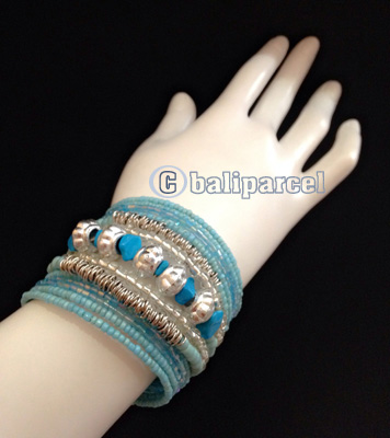 Bracelet, Handmade From Beads Stone And Silver Metal