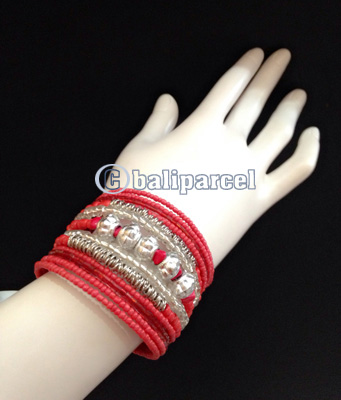 Bracelet, Handmade From Beads Stone And Silver Metal