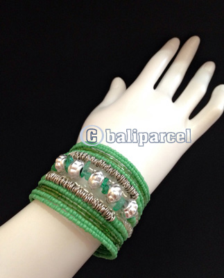 Bracelet, Handmade From Beads Stone And Silver Metal