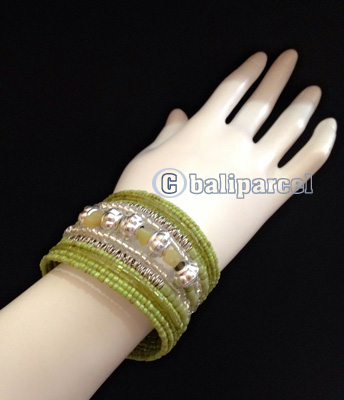 Bracelet, Handmade From Beads Stone And Silver Metal