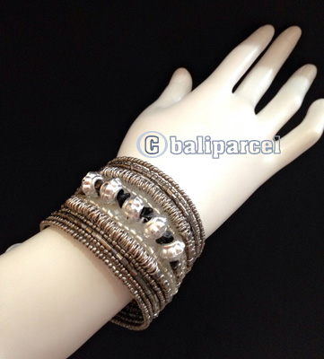 Bracelet, Handmade From Beads Stone And Silver Metal