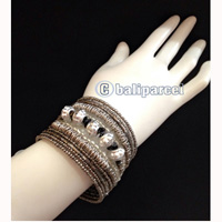 Bracelet, Handmade From Beads Stone And Silver Metal
