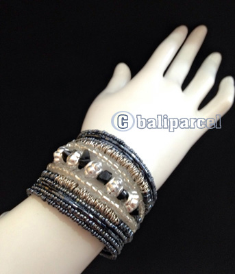 Bracelet, Handmade From Beads Stone And Silver Metal