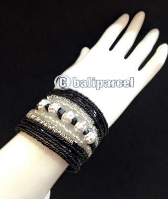Bracelet, Handmade From Beads Stone And Silver Metal