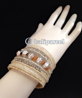 Bracelet, Handmade From Beads Stone And Silver Metal