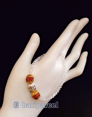 Bracelet, Handmade From Crystal With Rudraksha And Buddha