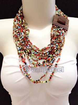 Necklaces Handmade From Bead With Close Wood