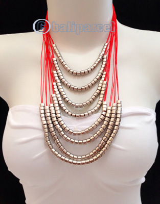 Necklaces Handmade From String Layer With Silver Metal