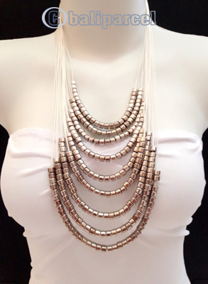 Necklaces Handmade From String Layer With Silver Metal