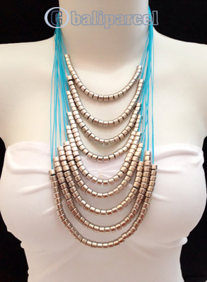 Necklaces Handmade From String Layer With Silver Metal