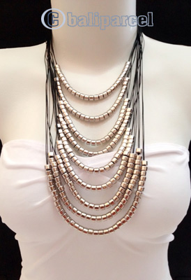 Necklaces Handmade From String Layer With Silver Metal