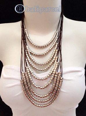 Necklaces Handmade From String Layer With Silver Metal