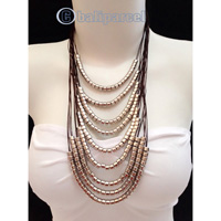 Necklaces Handmade From String Layer With Silver Metal