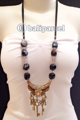 Necklaces Handmade From Stone With Crystal And Metal