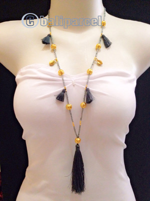 Necklace Taseel Bead With Gold Metal
