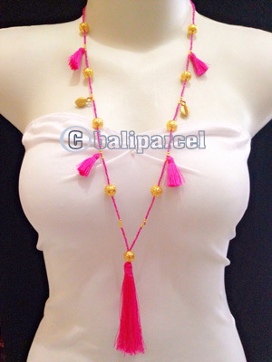 Necklace Taseel Bead With Gold Metal