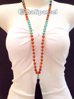 Necklaces Tassel Rudraksha, Glass And Turquoise Stone