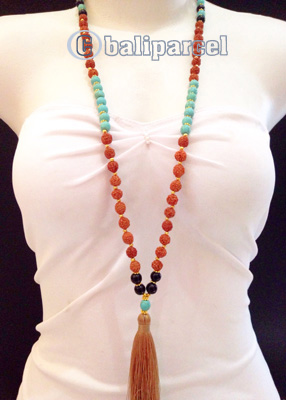Necklaces Tassel Rudraksha, Glass And Turquoise Stone