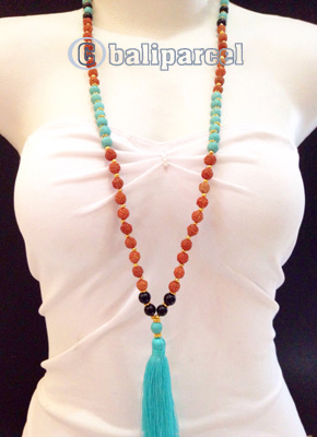 Necklaces Tassel Rudraksha, Glass And Turquoise Stone