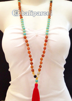 Necklaces Tassel Rudraksha, Glass And Turquoise Stone