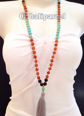 Necklaces Tassel Rudraksha, Glass And Turquoise Stone