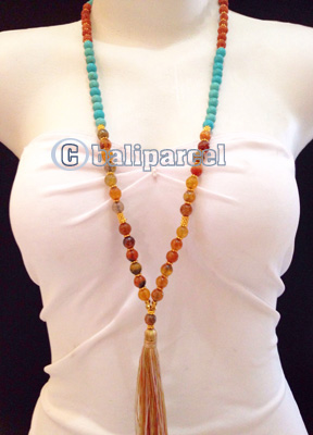 Necklaces Tassel Rudraksha, Glass And Turquoise Stone