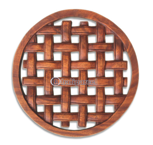 Wooden Wallhanging, Handmade From Suar Wood With Brown Polished