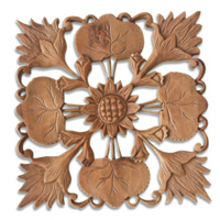 Wooden Wallhanging Lotus, Handmade From Suar Wood With Natural Polished