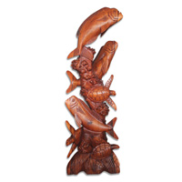 Wooden 3 Fish With 3 Turtle, Hand Carved From Suar Wood