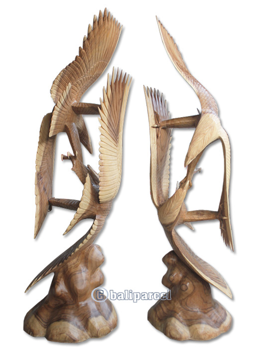 Wooden 2 Eagle, Handmade From Suar Wood With Natural Polished