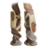 Wooden 2 Eagle, Handmade From Suar Wood With Natural Polished