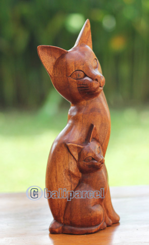 Wooden Cat, Handmade From Hibuscus Wood