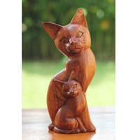 Wooden Cat, Handmade From Hibuscus Wood
