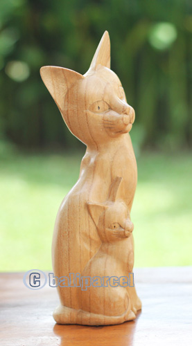 Wooden Cat, Handmade From Hibuscus Wood