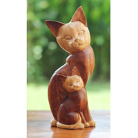 Wooden Cat, Handmade From Hibuscus Wood