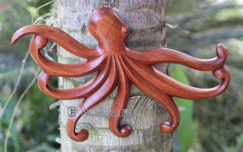 Wooden Wallhanging Octopus, Handmade From Suar Wood