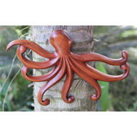 Wooden Wallhanging Octopus, Handmade From Suar Wood