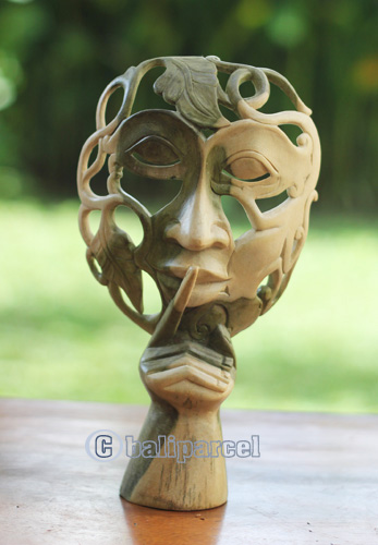 Wooden Mask Carving, Handmade From Waru Wood
