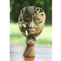 Wooden Mask Carving, Handmade From Waru Wood