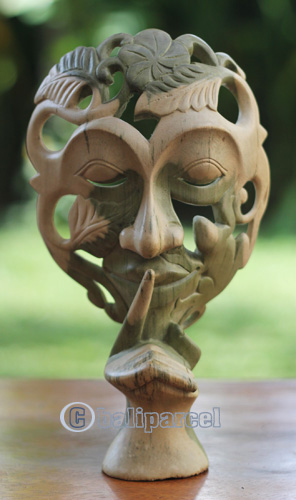 Wooden Mask Carving, Handmade From Waru Wood