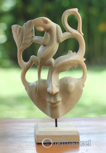 Wooden Mask Carving, Handmade From Waru Wood