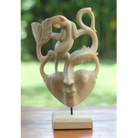 Wooden Mask Carving, Handmade From Waru Wood