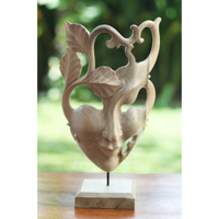 Wooden Mask Carving, Handmade From Waru Wood
