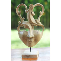 Wooden Mask Carving, Handmade From Waru Wood