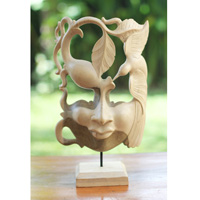 Wooden Mask Carving, Handmade From Waru Wood